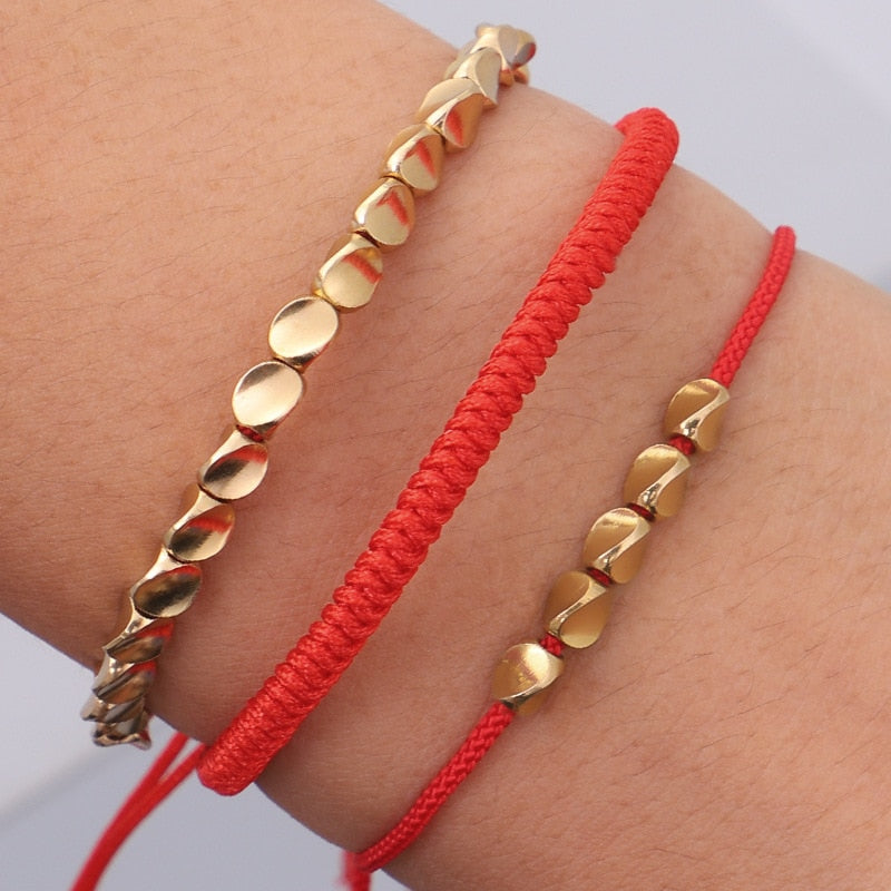 Conjunto Budista Contas Douradas - 3 Pulseiras