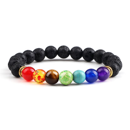 Pulseira 7 Chakras + Olho de Tigre e Lava Vulcânica