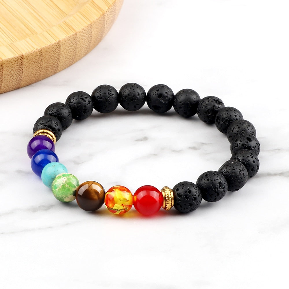 Pulseira 7 Chakras + Olho de Tigre e Lava Vulcânica