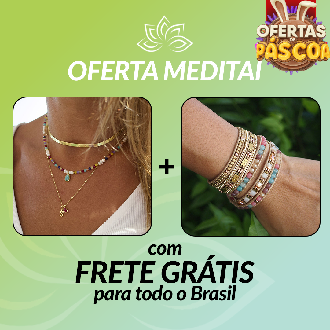 Kit Promocional - Colar Gargantilha Chic Pérola e Cristal e Pulseira Chic Jade e Cristal