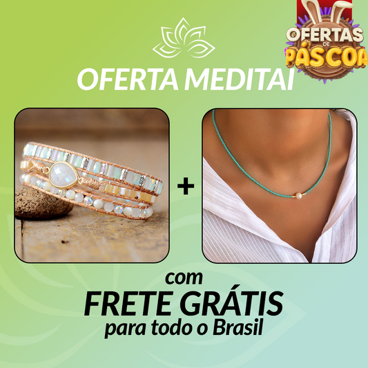 Kit Promocional - Colar da Purificação Pérola de Água Doce e Pulseira Equilíbrio Pedra da Lua