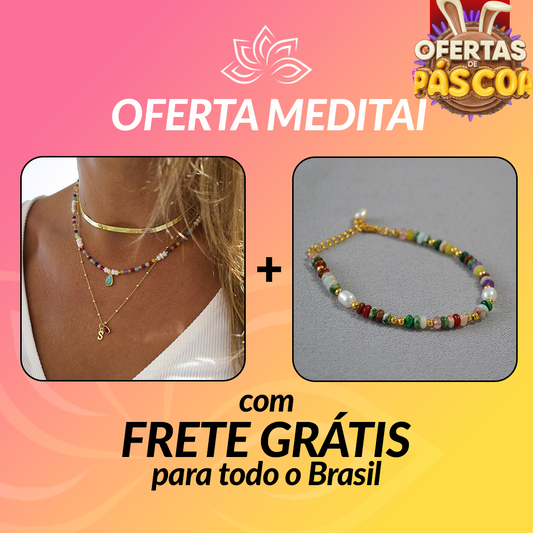 Kit Promocional - Colar Gargantilha Chic Perola e Cristal e Pulseira Finesse