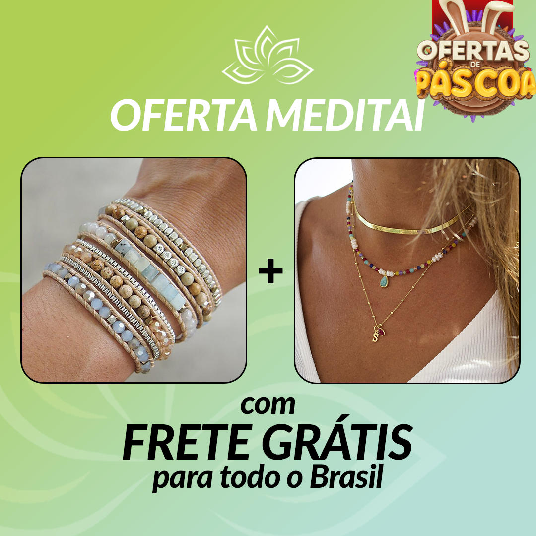 Kit Promocional - Pulseira Chic Amazonita e Jaspe Imperial e Colar Gargantilha Chic Pérola e Cristal