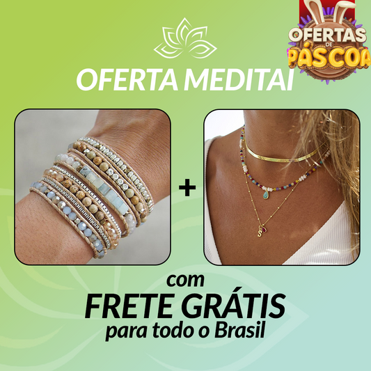 Kit Promocional - Pulseira Chic Amazonita e Jaspe Imperial e Colar Gargantilha Chic Pérola e Cristal