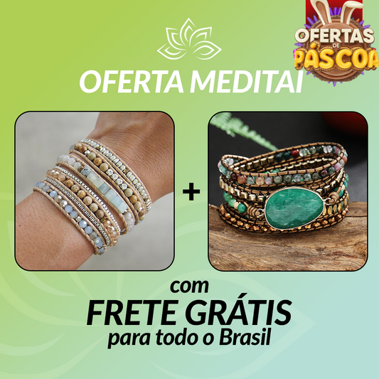 Kit Promocional - Pulseira Chic Amazonita e Jaspe Imperial e Pulseira Aventurina e Ágata Indiana