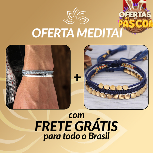 Kit Promocional - Conjunto Budista da Fé e Pulseira Contas Douradas