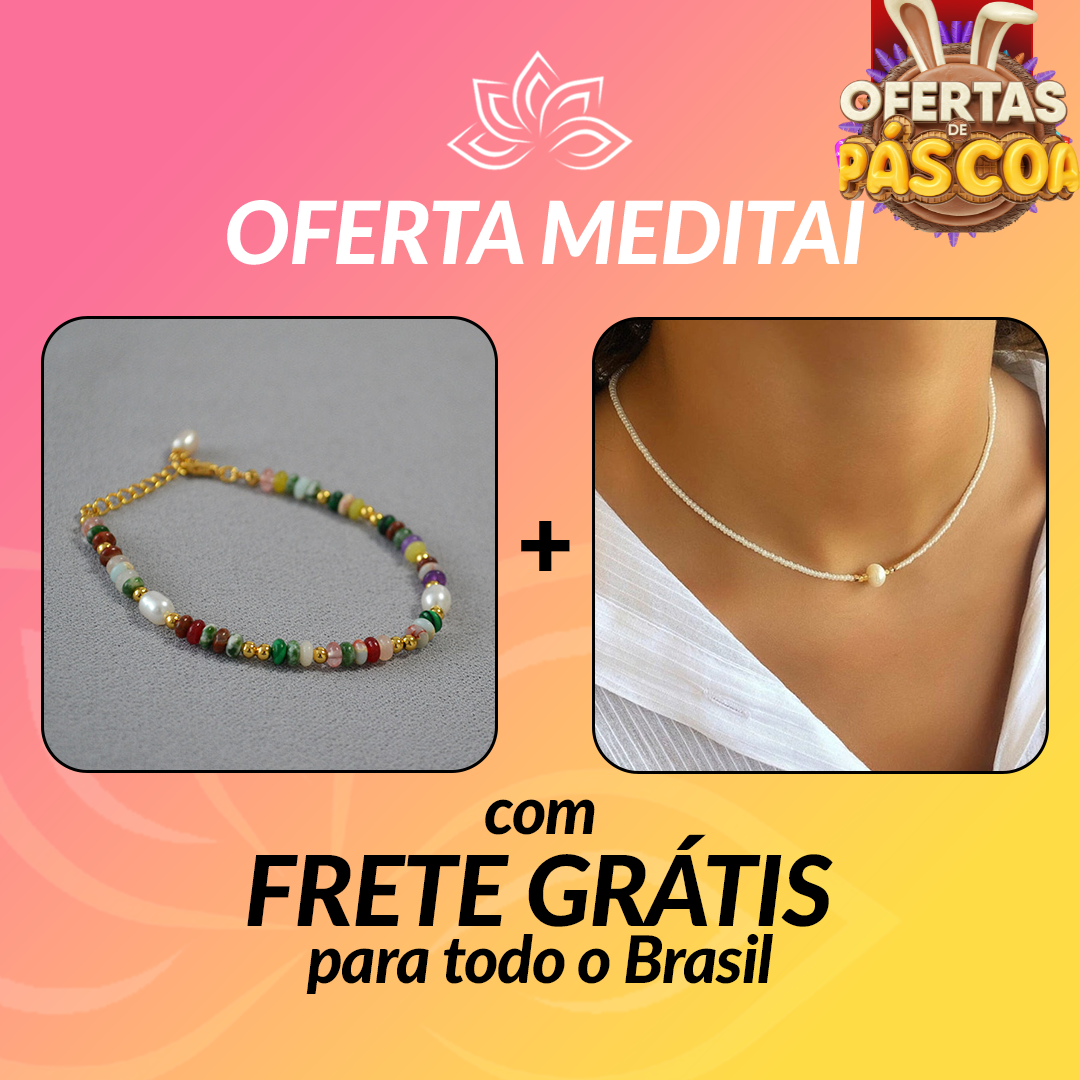 Kit Promocional - Pulseira Finesse de Pedras Naturais e Colar da Purificação Pérola de Água Doce