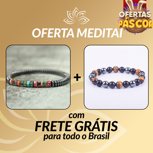 Kit Promocional - Pulseira da Purificação Hematita e Pulseira da Proteção Tripla