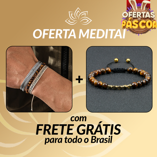 Kit Promocional - Contas Douradas Olho de Tigre e Conjunto Budista da Esperança