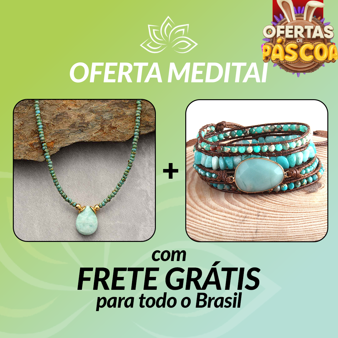 Kit Promocional - Pulseira Fashion Amazonita e Colar Energia Curativa Amazonita