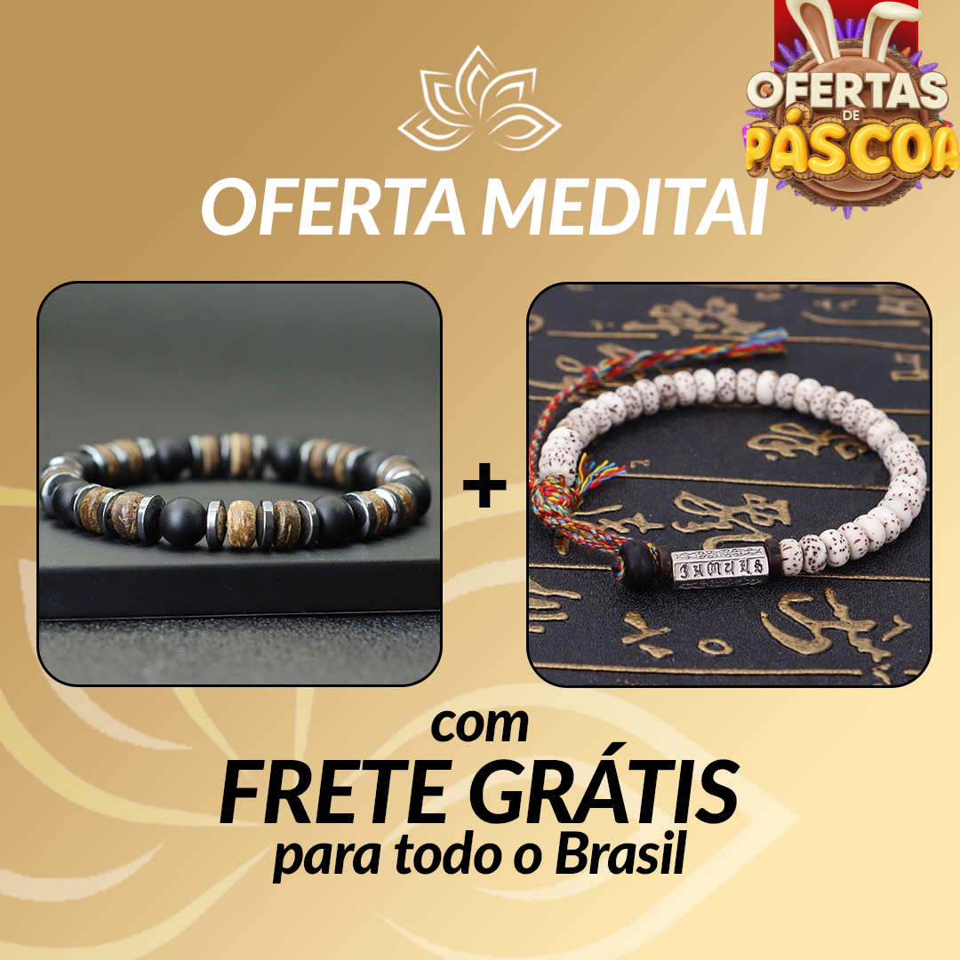 Kit Promocional - Pulseira Grânulos de Madeira e Pulseira Budista Sementes Bodhi