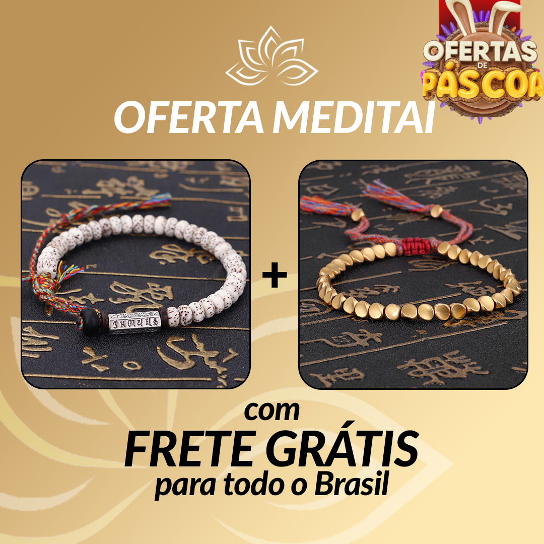 Kit Promocional - Pulseira Budista Sementes Bodhi e Pulseira Contas Douradas