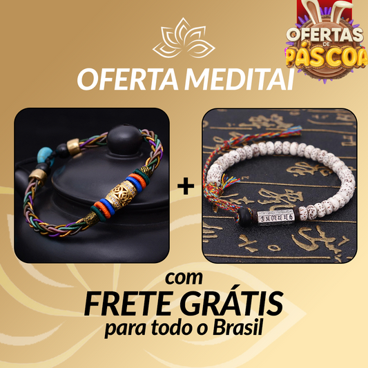 Kit Promocional - Pulseira Tibetana 8 Fios e Pulseira Sementes Bodhi