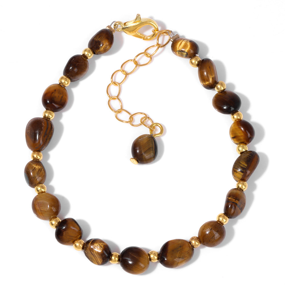 Pulseira Beads Pedras Naturais Banhada a Ouro