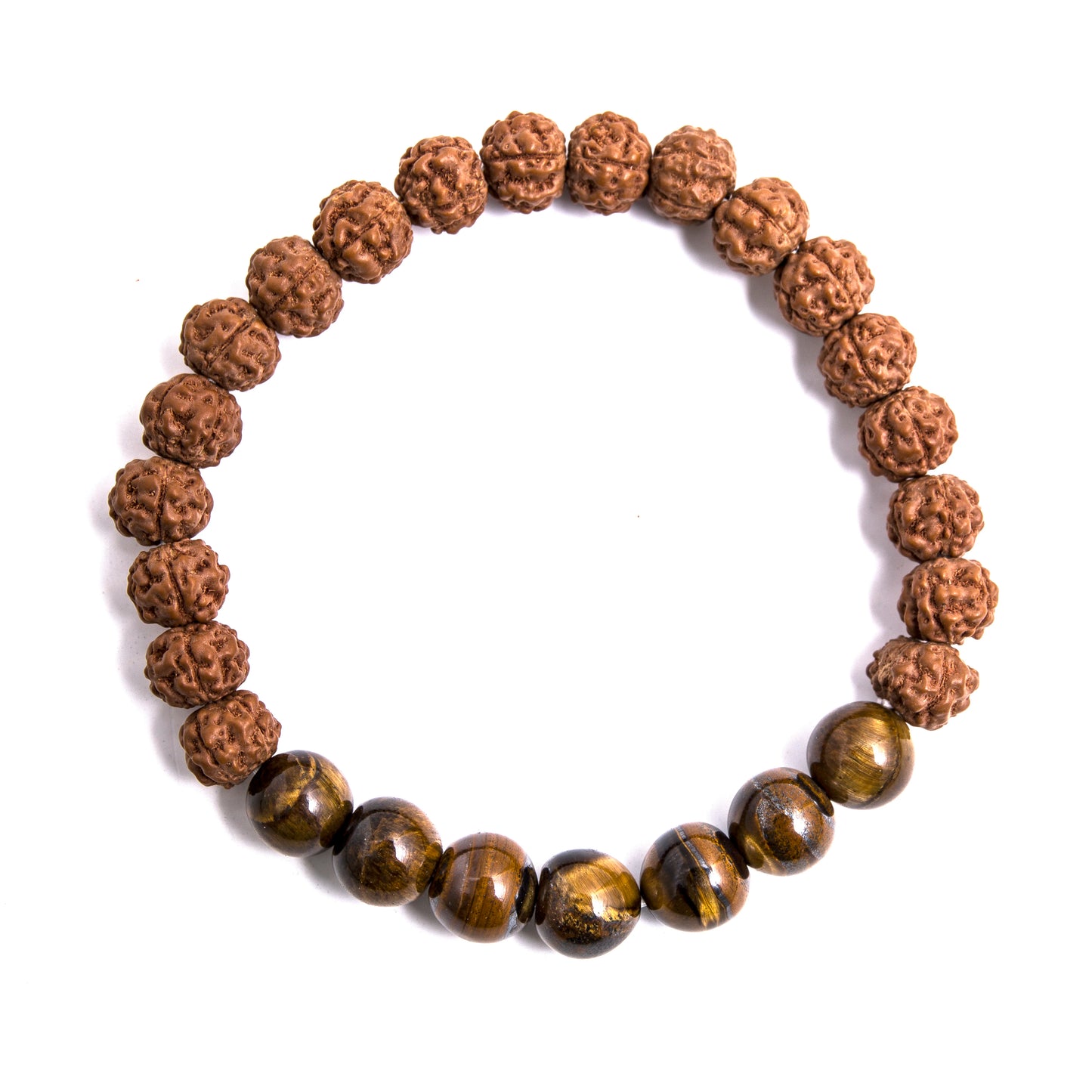 Japamala 108 Contas Olho de Tigre e Sementes Rudraksha + Pulseira Sementes Rudraksha