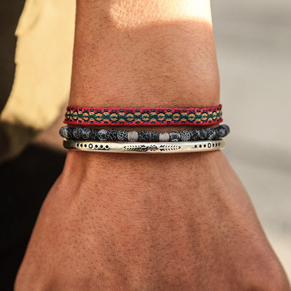 Conjunto Budista da Coragem - Pulseiras + Bracelete em Prata Tibetana