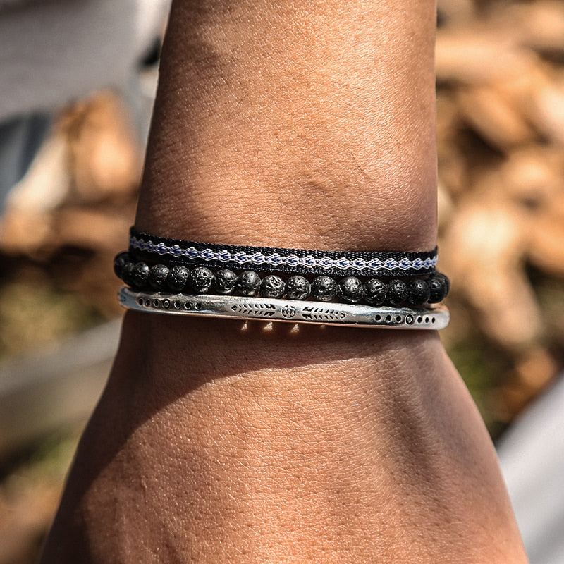 Conjunto Budista da Humildade - Pulseiras + Bracelete em Prata Tibetana