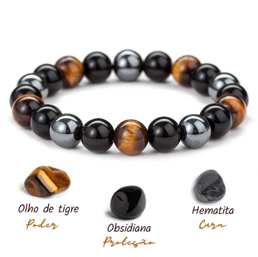 Pulseira da Proteção Tripla - Obsidiana, Olho de Tigre e Hematita